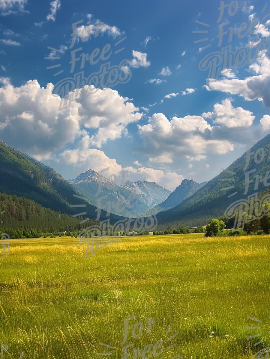 Serene Mountain Landscape with Lush Green Valley and Dramatic Sky