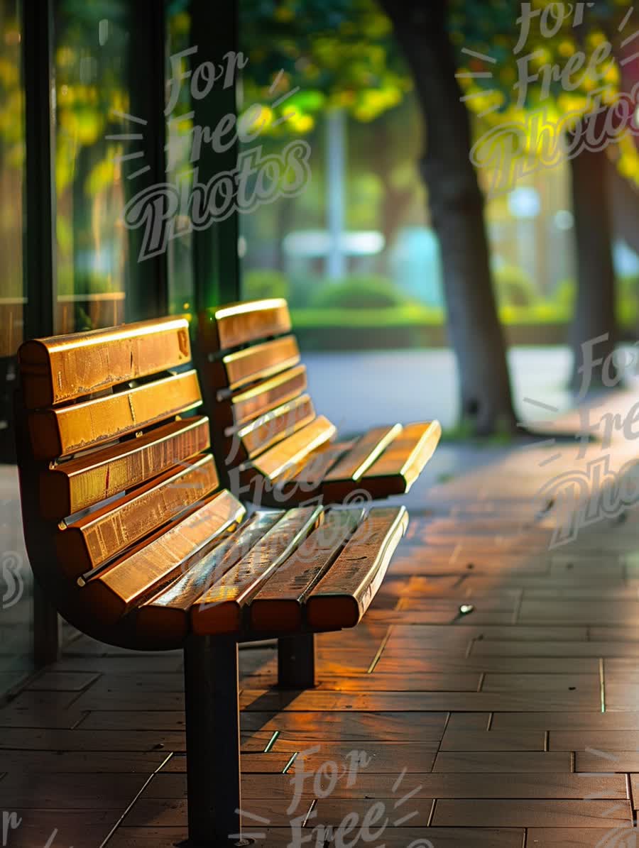 Serene Park Benches in Soft Morning Light - Tranquil Outdoor Seating