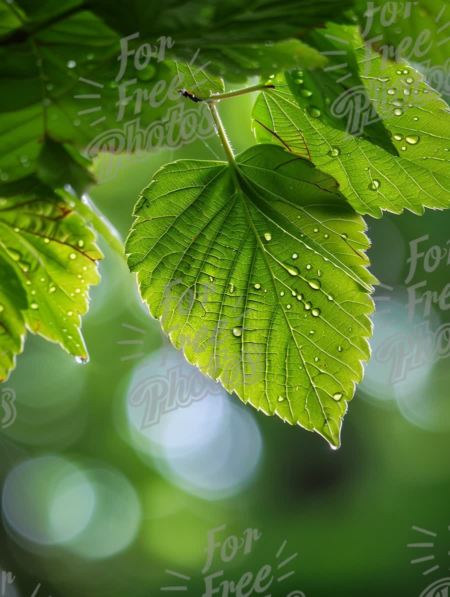 Fresh Green Leaves with Water Droplets - Nature Close-Up