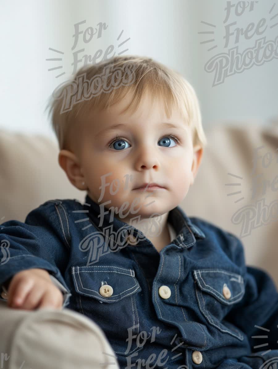 Adorable Toddler with Blue Eyes in Casual Denim Outfit