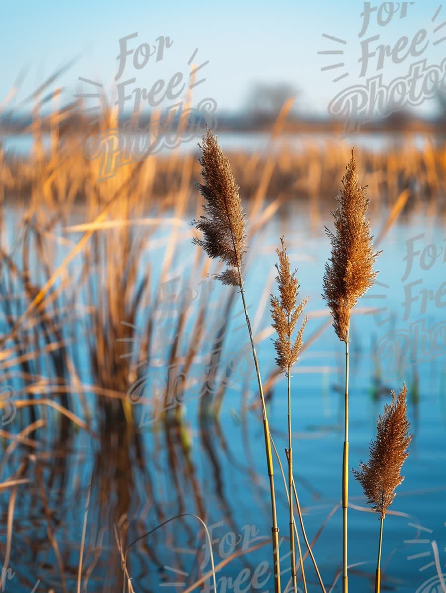 Serene Wetland Landscape with Reeds and Calm Water Reflection