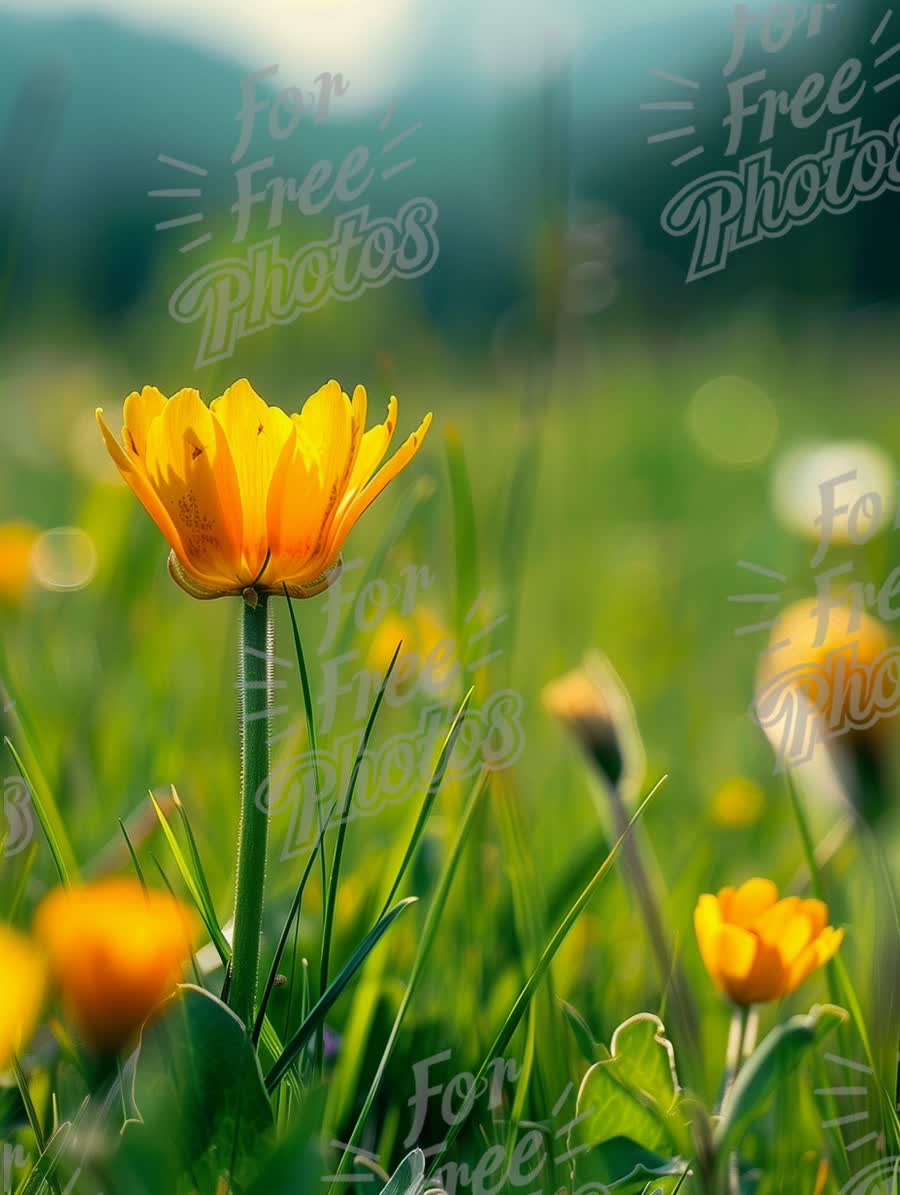 Vibrant Yellow Wildflower in Sunlit Meadow - Nature Beauty and Spring Bloom