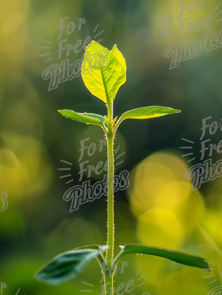 Fresh Green Plant Sprout with Sunlit Bokeh Background