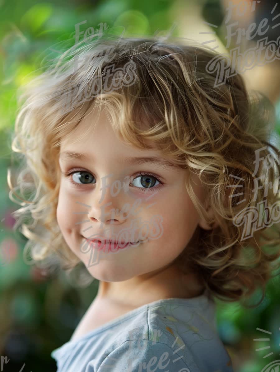 Charming Child Portrait with Curly Hair and Bright Smile in Natural Light