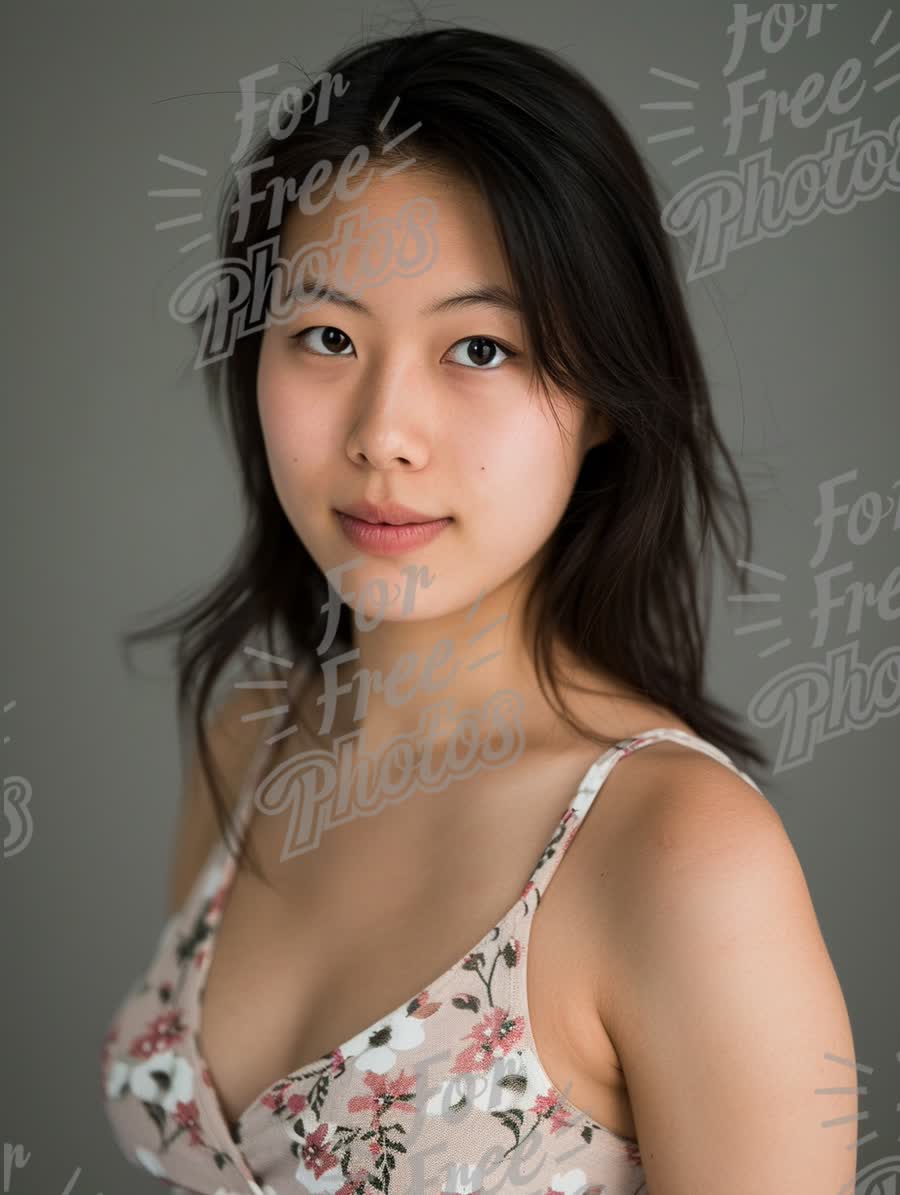 Natural Beauty Portrait of Young Woman with Floral Top