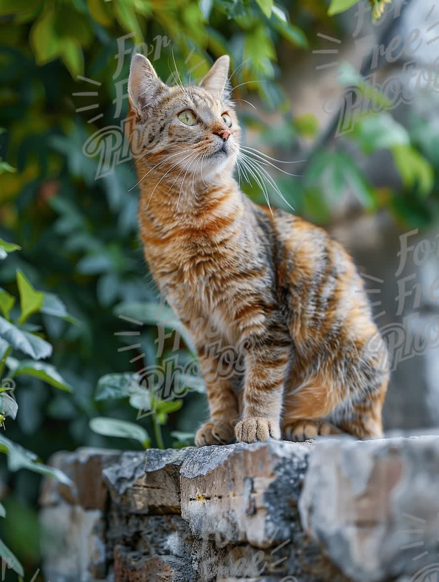 Curious Tabby Cat in Lush Garden Setting