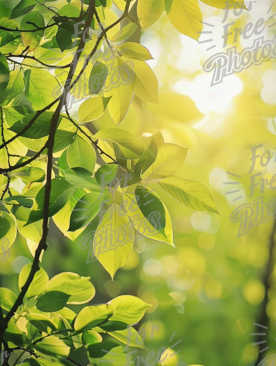 Sunlit Green Leaves in Nature: Freshness and Serenity