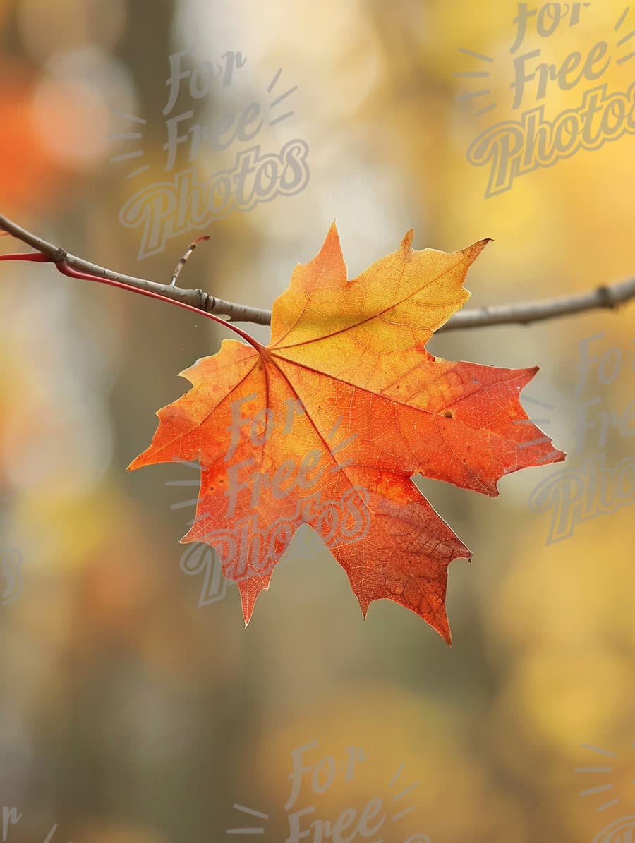 Vibrant Autumn Maple Leaf on Branch with Soft Bokeh Background