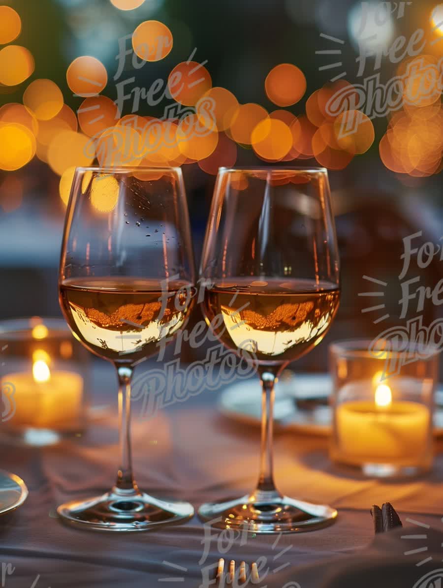 Romantic Evening: Elegant Wine Glasses with Soft Candlelight and Bokeh Background