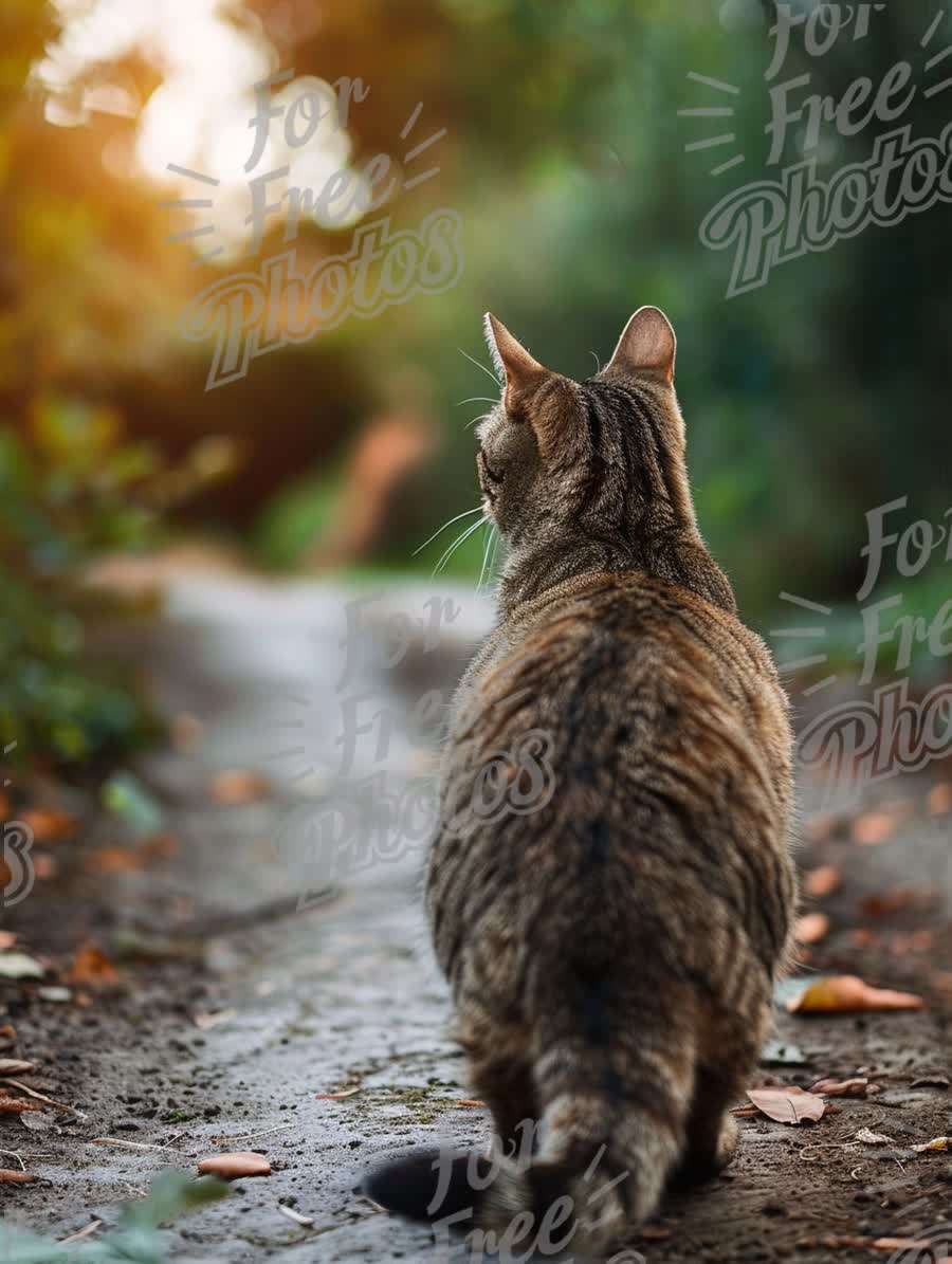 Serene Tabby Cat on a Garden Path at Sunset