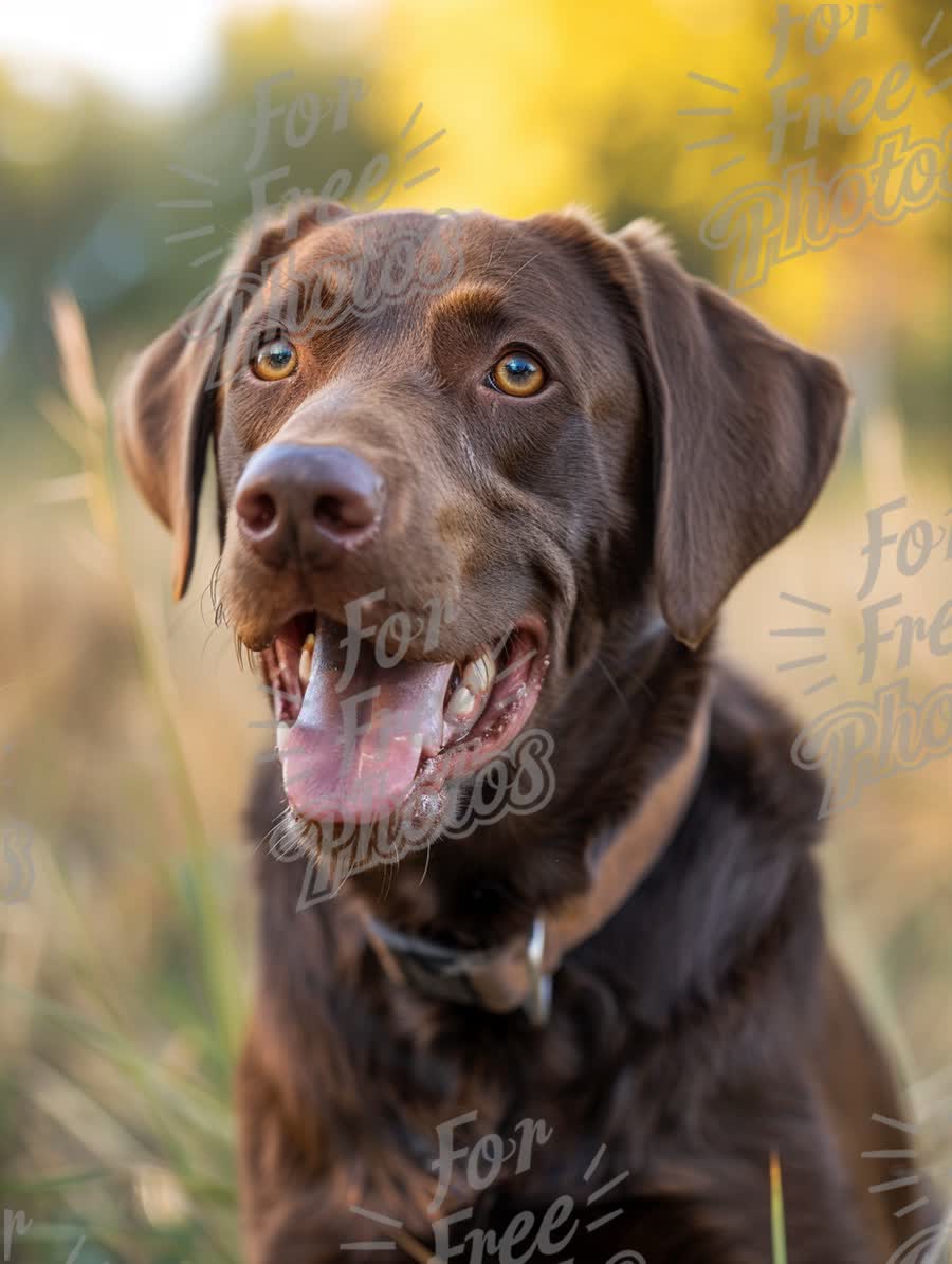 Happy Chocolate Labrador Retriever in Autumn Field