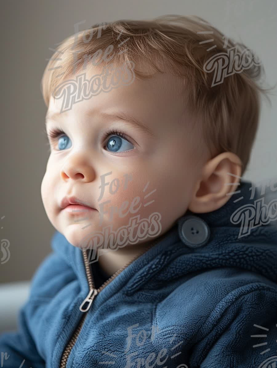 Adorable Baby with Bright Blue Eyes in Cozy Hoodie - Innocence and Curiosity