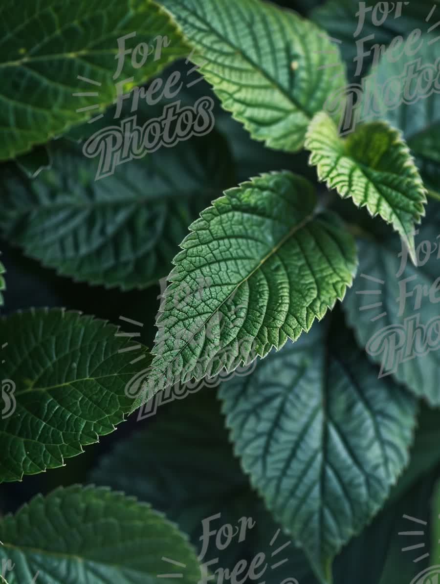 Close-Up of Lush Green Leaves with Intricate Textures for Nature and Wellness Themes