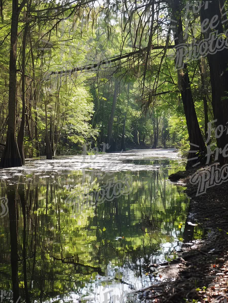 Tranquil Cypress Swamp Reflections: Serene Nature Landscape