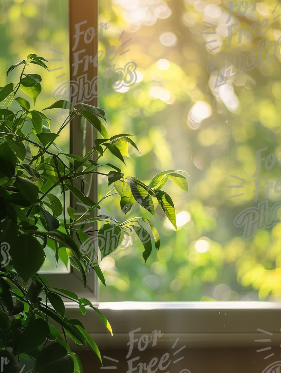 Serene Indoor Plant with Sunlight and Bokeh Background