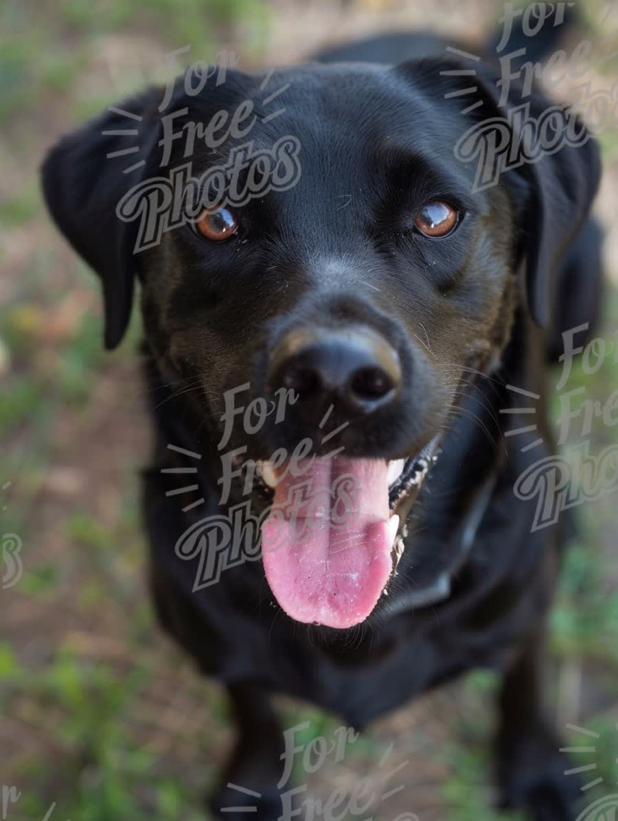 Happy Black Labrador Retriever with Playful Expression in Nature