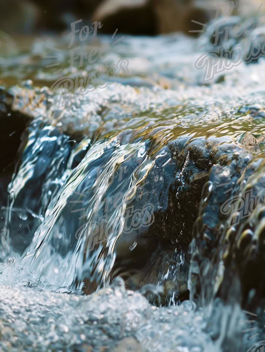 Tranquil Water Flow Over Rocks: Nature's Serenity and Refreshing Stream