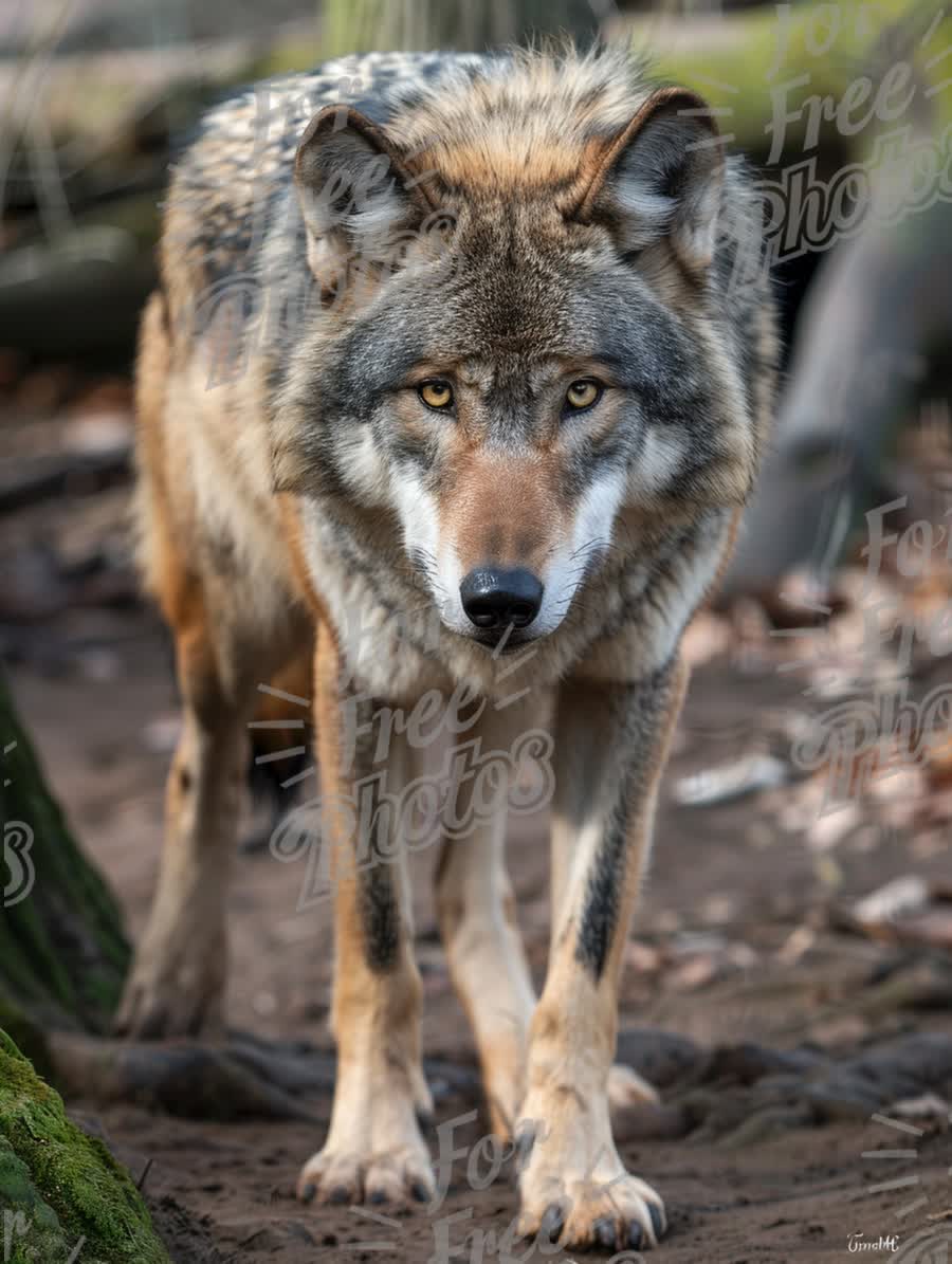 Majestic Wolf Stalking Through Forest Habitat