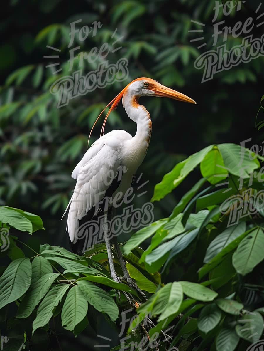 Elegant Stork in Lush Greenery: Tropical Wildlife Photography