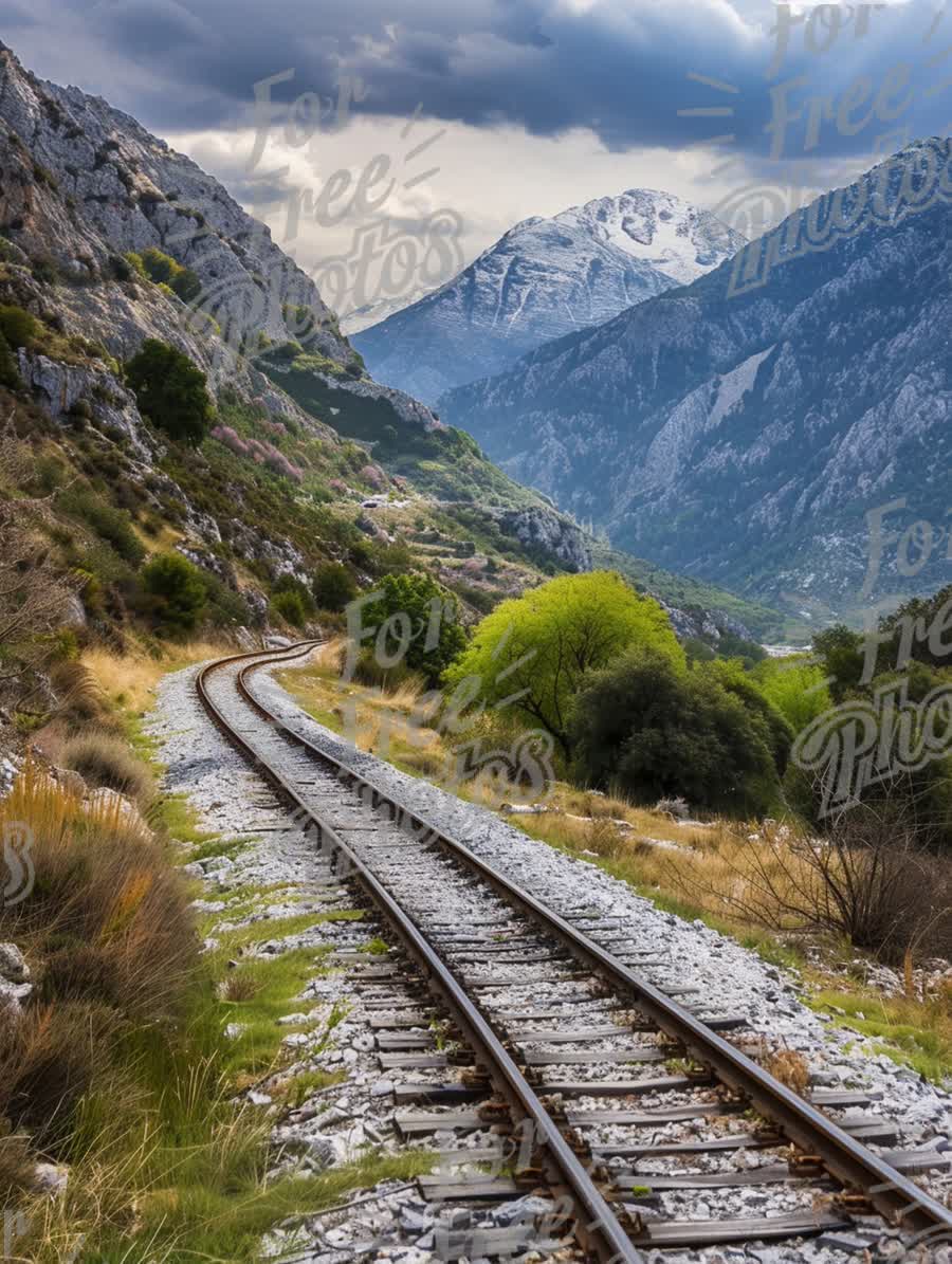 Scenic Mountain Railway: Serene Tracks Through Lush Green Valleys and Majestic Peaks