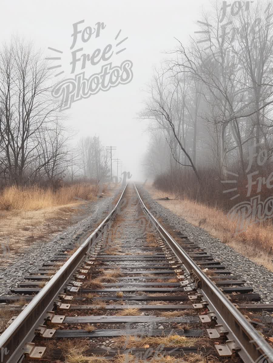 Foggy Railroad Tracks in Winter Landscape: Journey into the Unknown