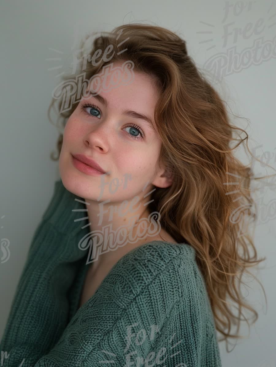 Natural Beauty Portrait of a Young Woman with Wavy Hair in Soft Lighting