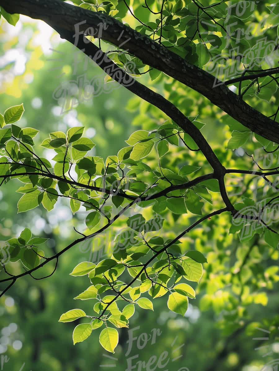 Vibrant Green Leaves and Branches in Natural Light - Fresh Nature Background