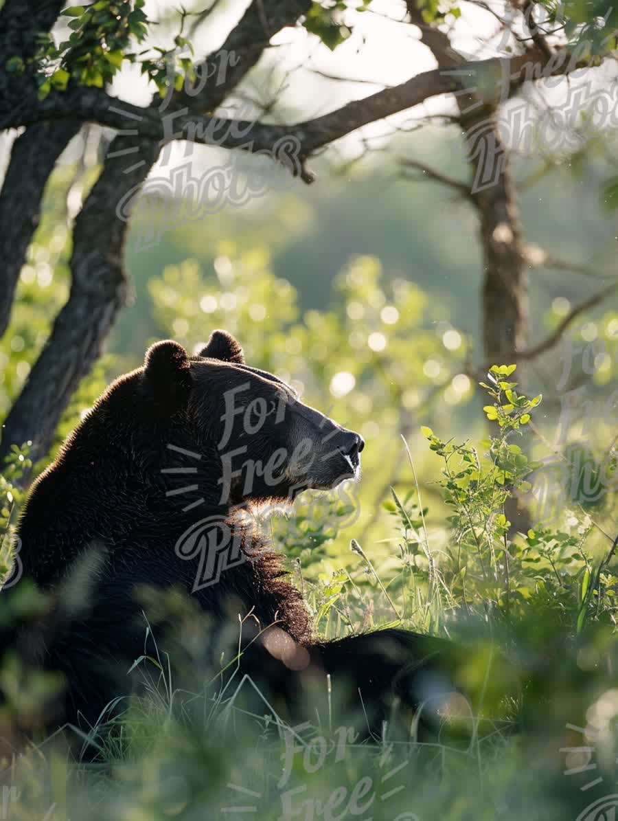 Majestic Brown Bear Relaxing in Sunlit Forest