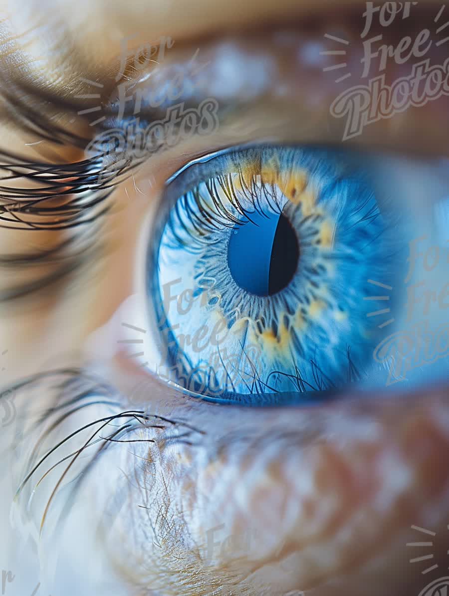 Close-Up of a Vibrant Blue Eye with Intricate Iris Patterns