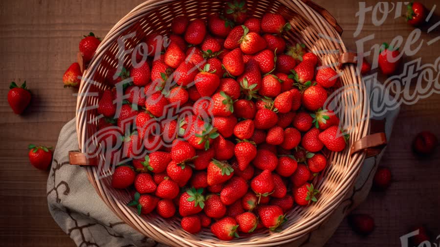 Freshly Harvested Strawberries in a Rustic Basket - Organic Farm Produce