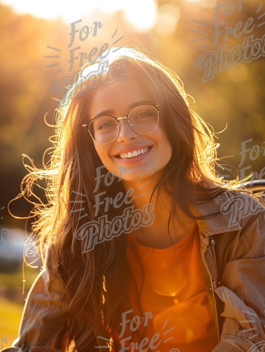 Radiant Smiles: Joyful Young Woman in Golden Sunset Glow