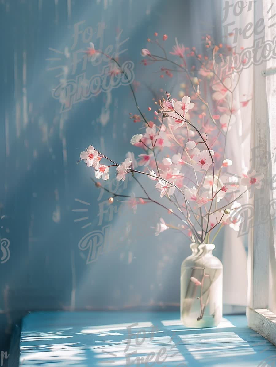 Delicate Cherry Blossom Arrangement in Sunlit Room