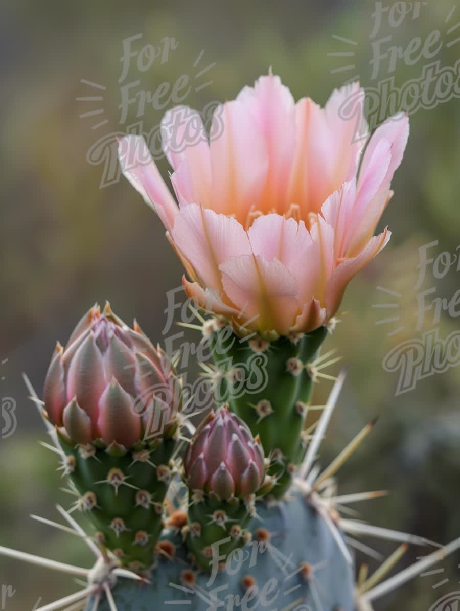 Beautiful Pink Cactus Flower Blooming in Desert Landscape