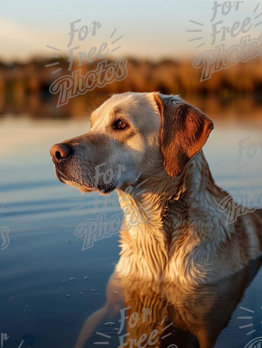 Majestic Labrador Retriever in Serene Water at Sunset