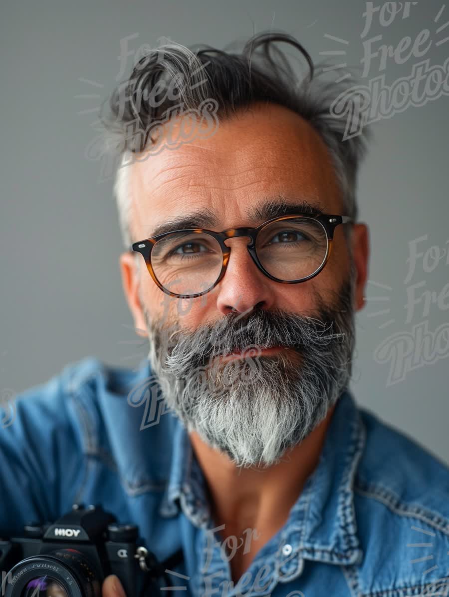 Confident Senior Photographer with Stylish Glasses and Beard