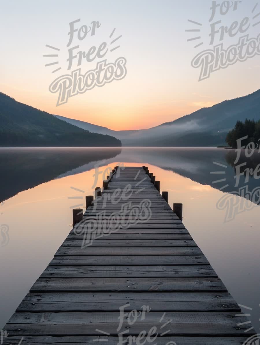 Tranquil Sunrise Over Serene Lake with Wooden Dock