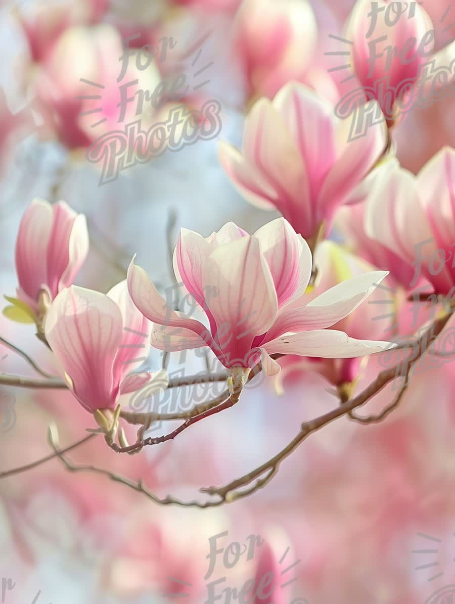 Delicate Pink Magnolia Blossoms in Soft Focus - Spring Floral Beauty