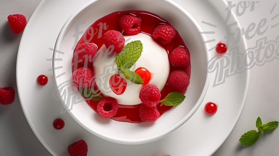 Delicious Raspberry Dessert with Cream and Mint Garnish