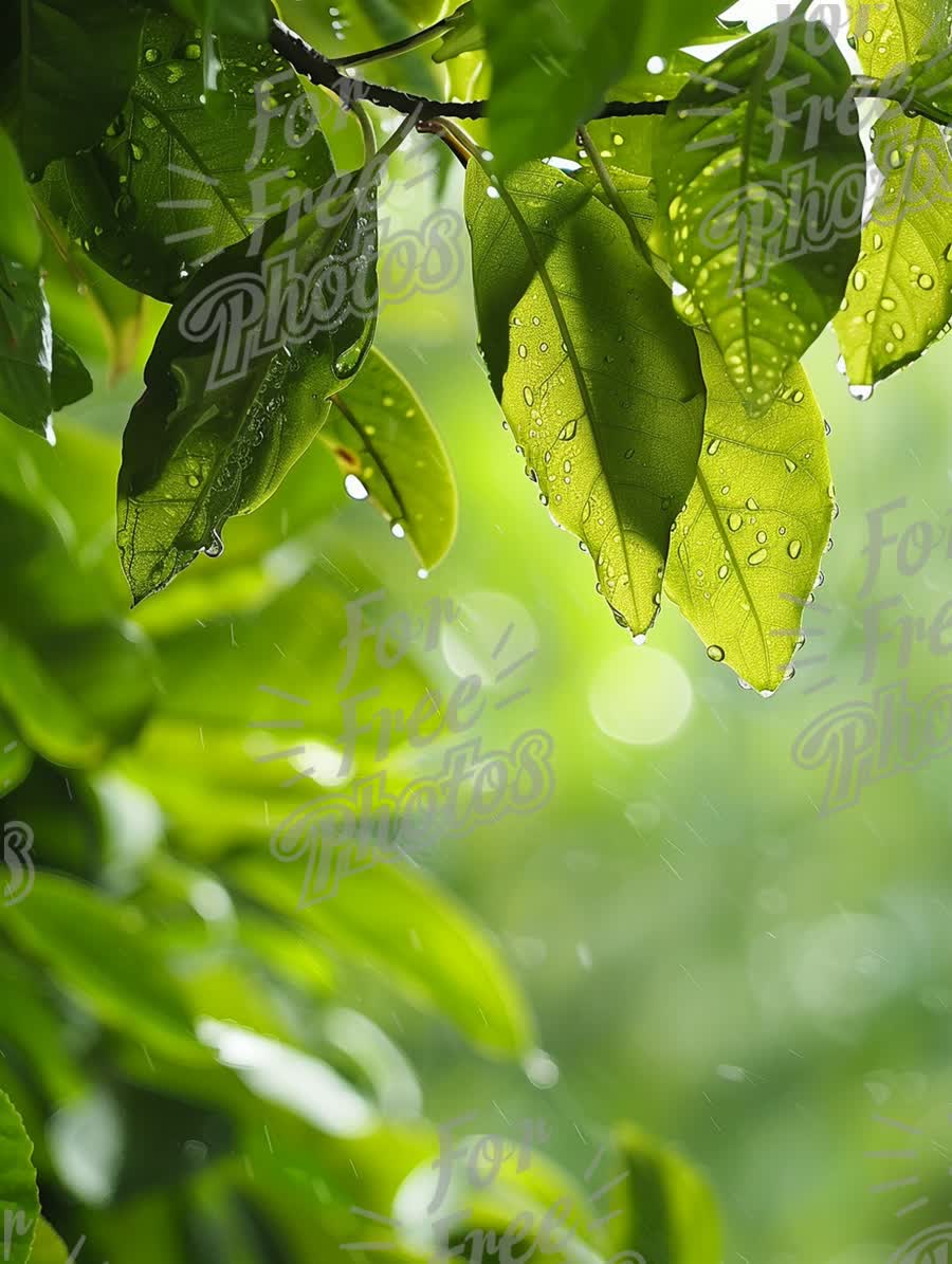 Fresh Green Leaves with Raindrops: Nature's Refreshing Beauty