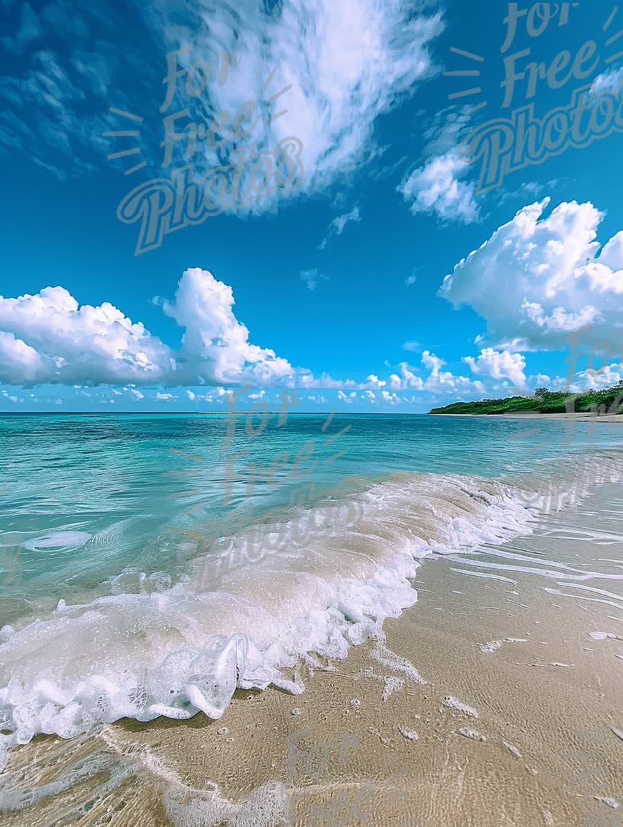 Tranquil Tropical Beach with Gentle Waves and Clear Blue Sky