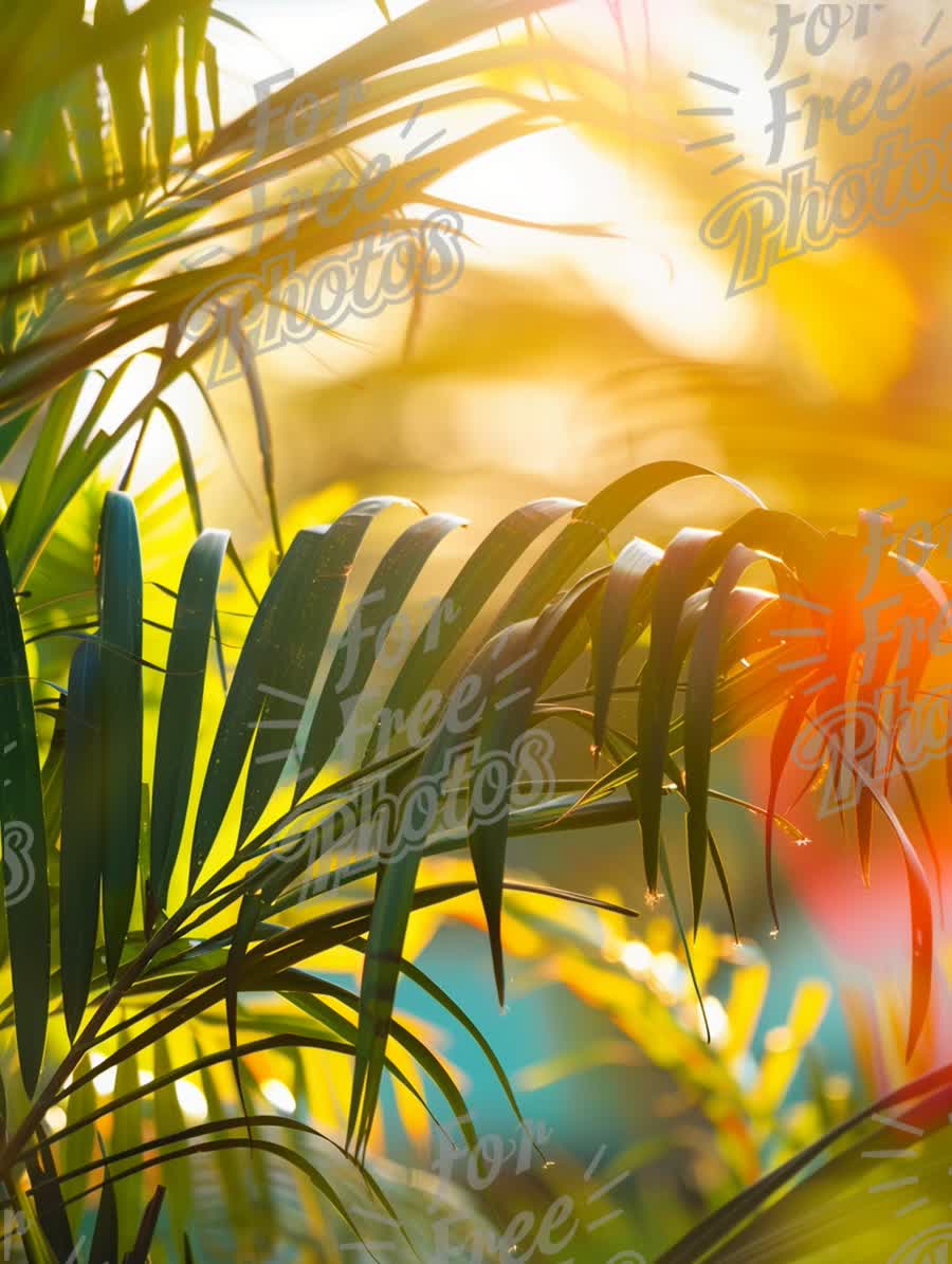 Sunlit Tropical Foliage: Vibrant Green Leaves with Warm Glow