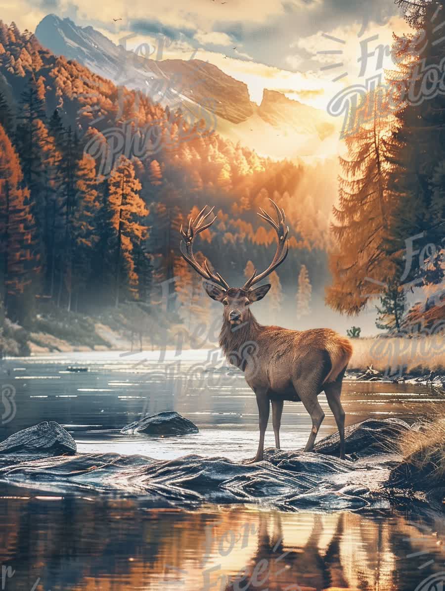 Majestic Stag in Serene Autumn Landscape: Nature's Tranquility and Wildlife Beauty