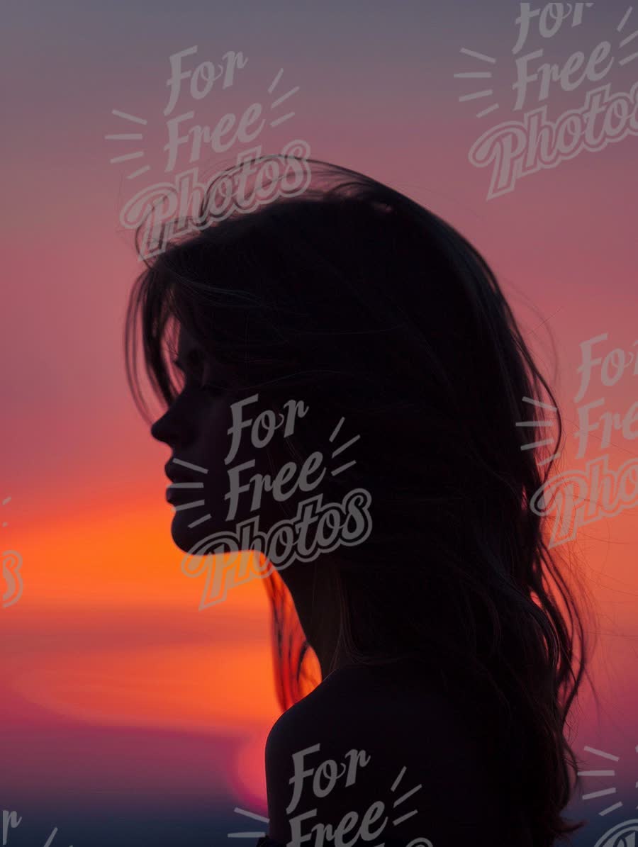 Silhouette of a Woman Against a Vibrant Sunset Sky