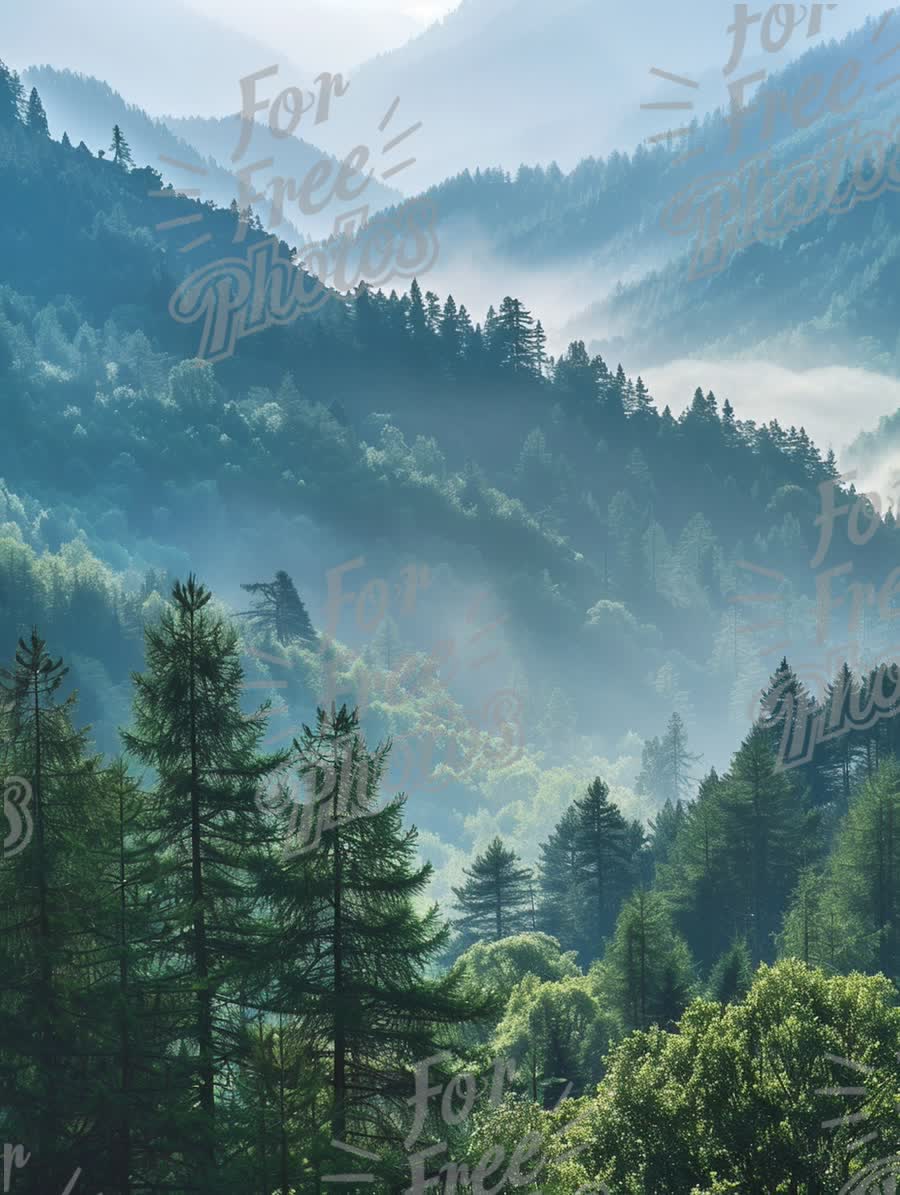 Serene Misty Mountain Landscape with Lush Green Forests