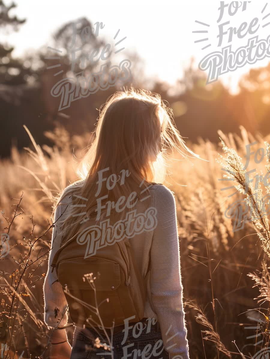 Serene Sunset Wanderer in Golden Field