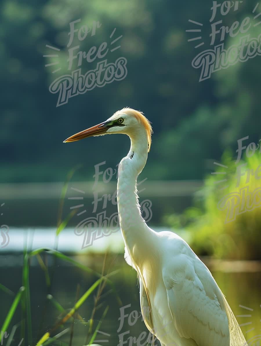 Elegant Great Egret in Serene Wetland Setting