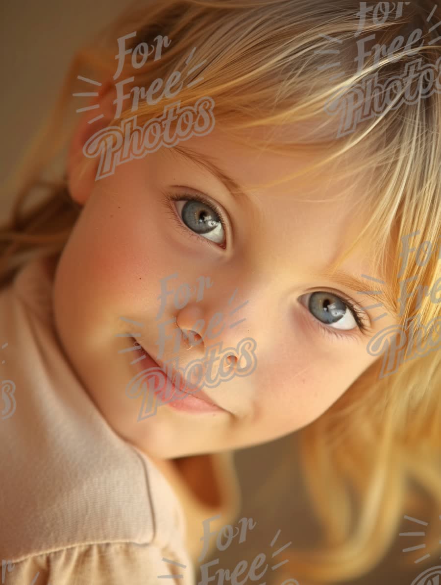 Charming Portrait of a Young Girl with Blue Eyes and Soft Blonde Hair