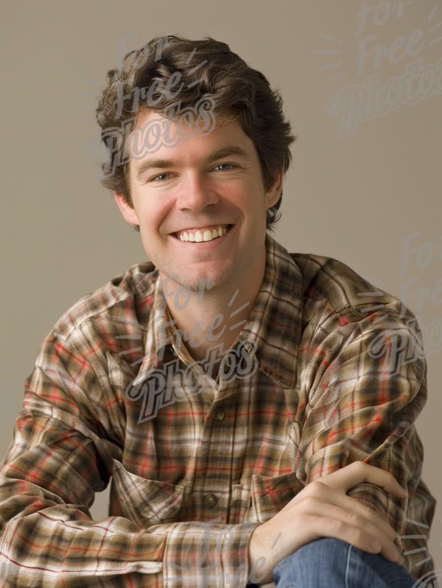 Smiling Young Man in Casual Attire - Portrait of Happiness and Approachability