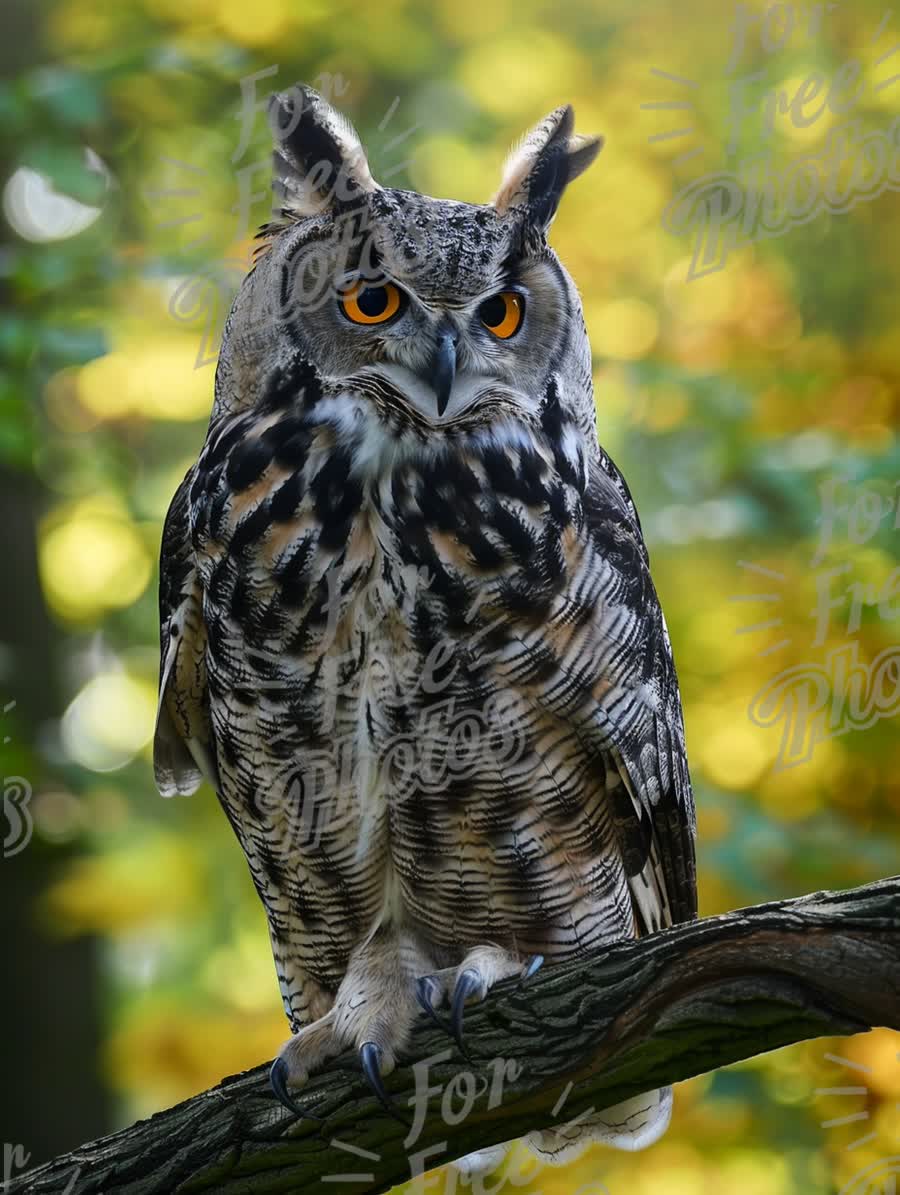 Majestic Owl with Striking Eyes Perched on a Branch in Nature