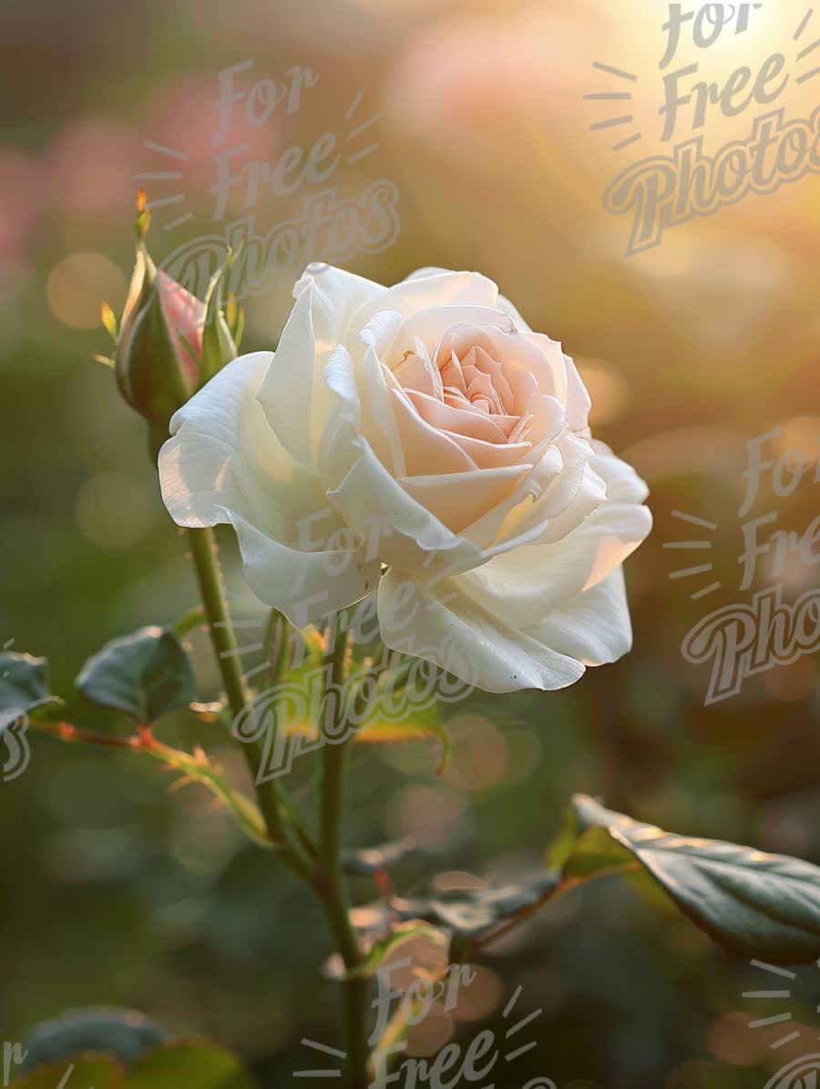 Elegant White Rose in Soft Sunrise Light - Nature's Beauty and Serenity